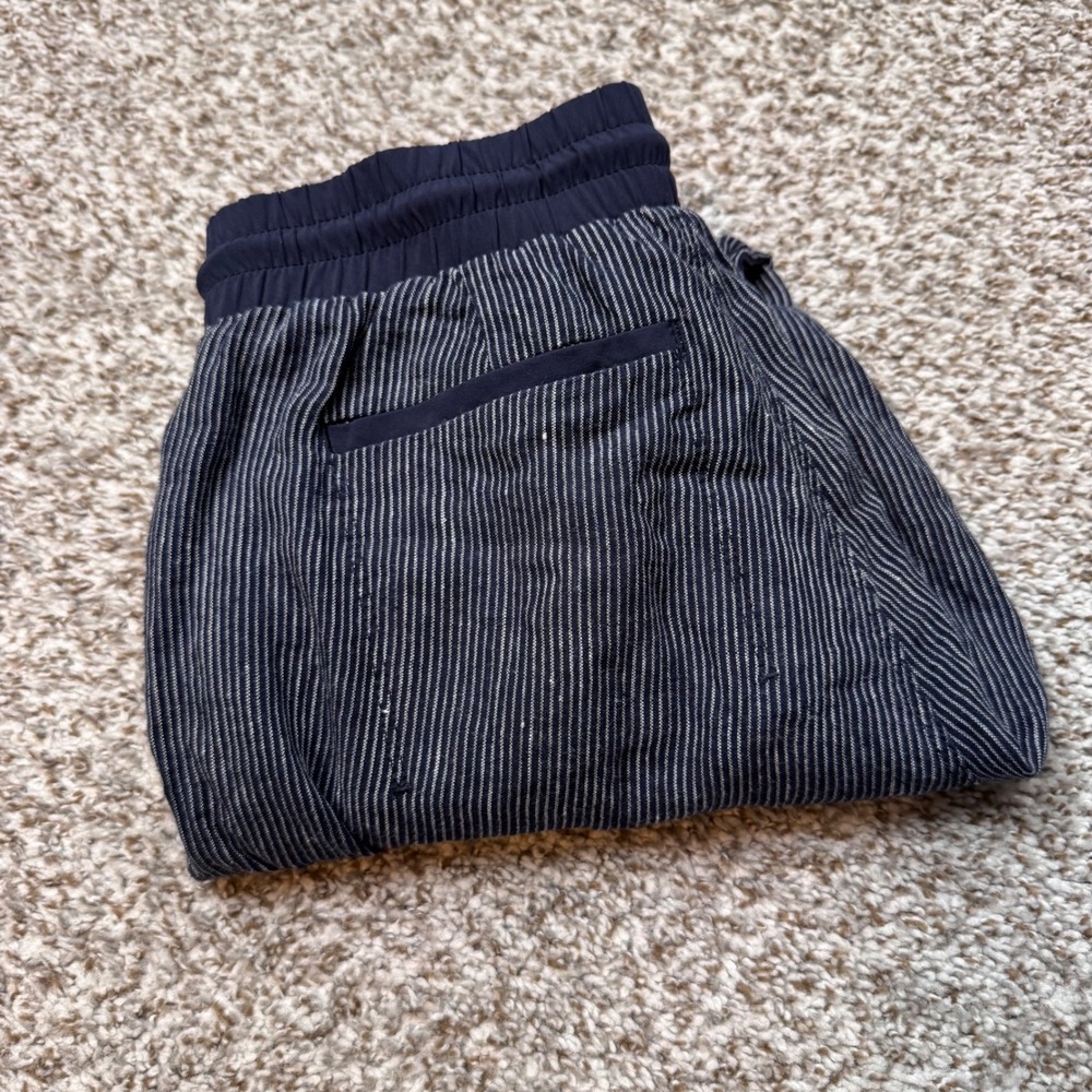 Athleta Striped 100% Linen‎ Jogger Pants Women's 4 Navy White Drawstring Casual